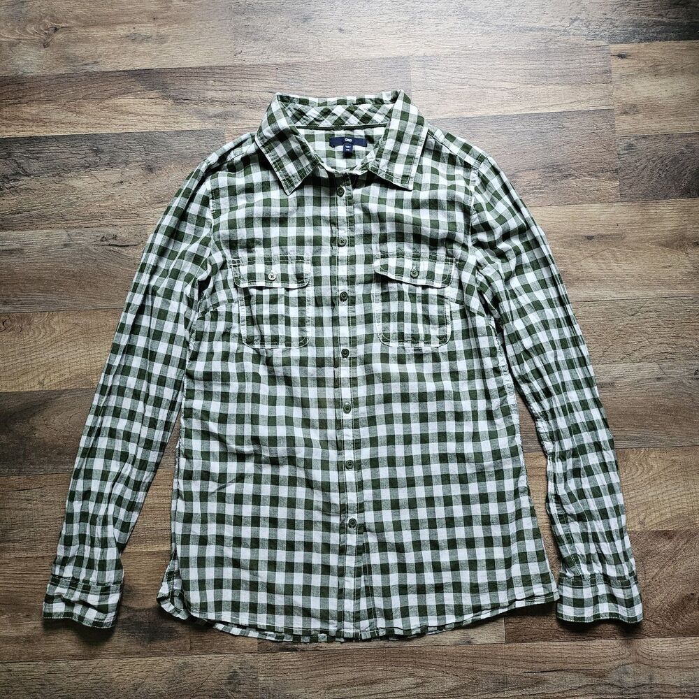 Gap Green White Gingham Plaid Button Up Shirt Cottagecore XS